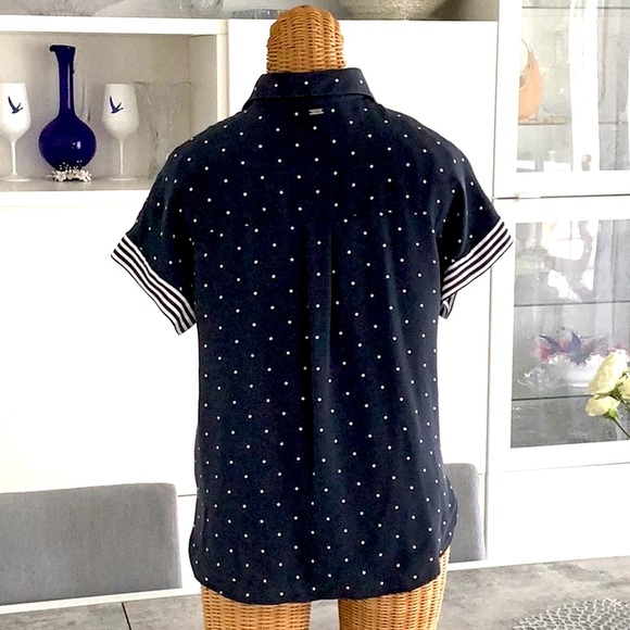St.John. Navy blue, white dots, stretchy silk, like new. - Picture 2 of 5